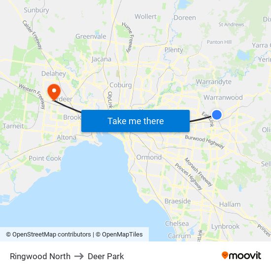 Ringwood North to Deer Park map