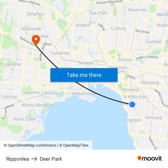 Ripponlea to Deer Park map