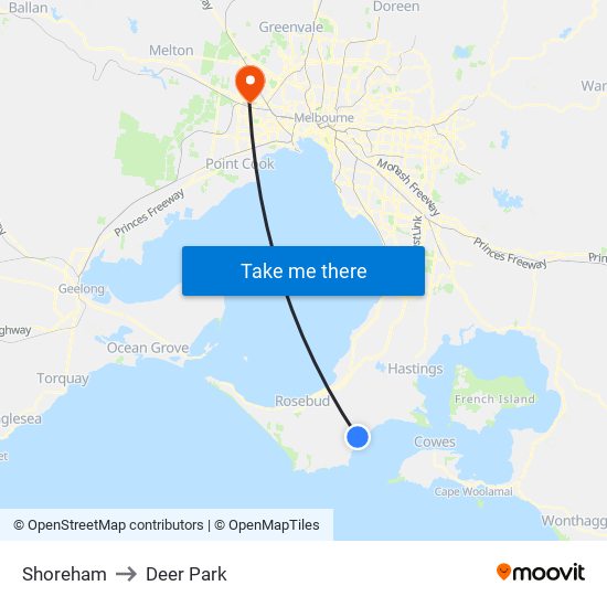 Shoreham to Deer Park map