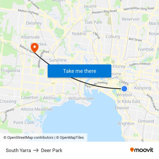 South Yarra to Deer Park map