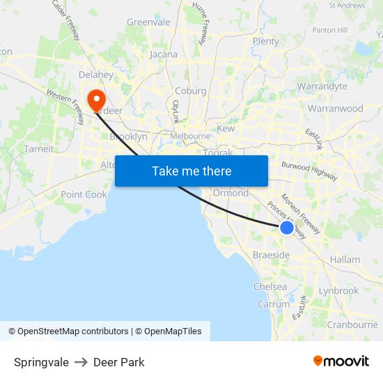 Springvale to Deer Park map