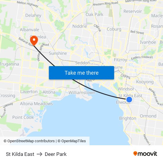 St Kilda East to Deer Park map