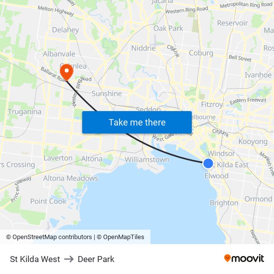 St Kilda West to Deer Park map