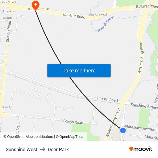 Sunshine West to Deer Park map