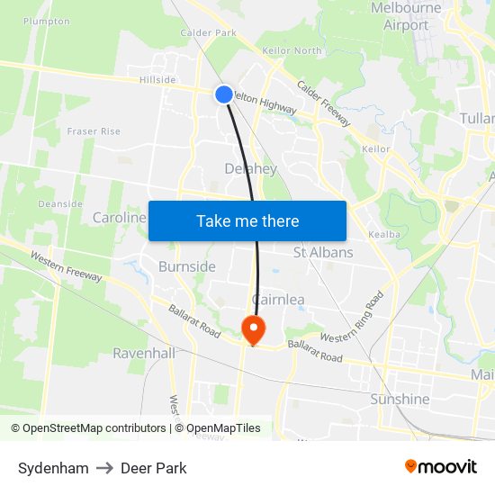 Sydenham to Deer Park map