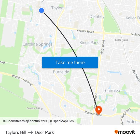 Taylors Hill to Deer Park map