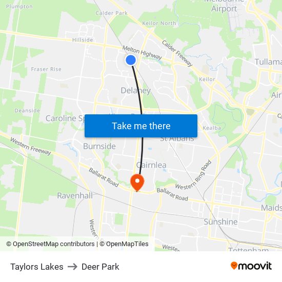 Taylors Lakes to Deer Park map