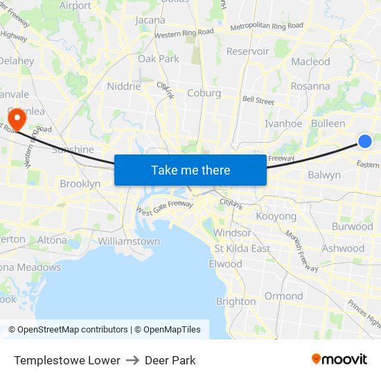 Templestowe Lower to Deer Park map