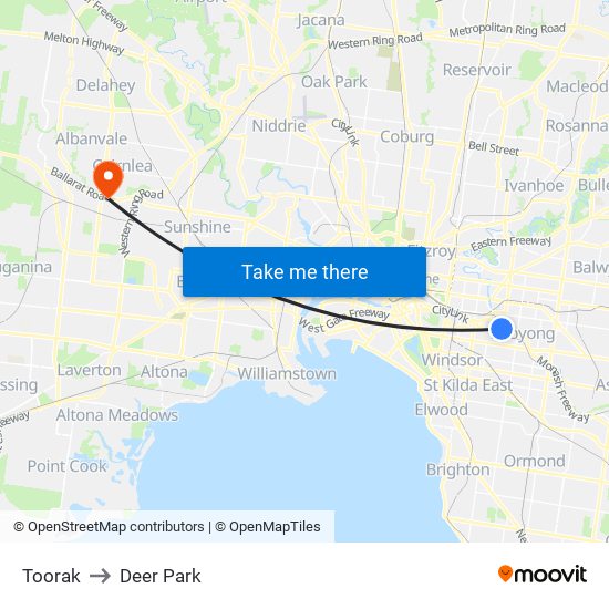 Toorak to Deer Park map