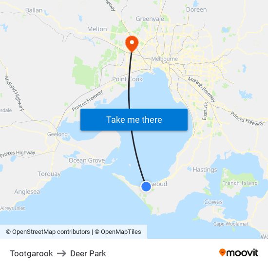 Tootgarook to Deer Park map