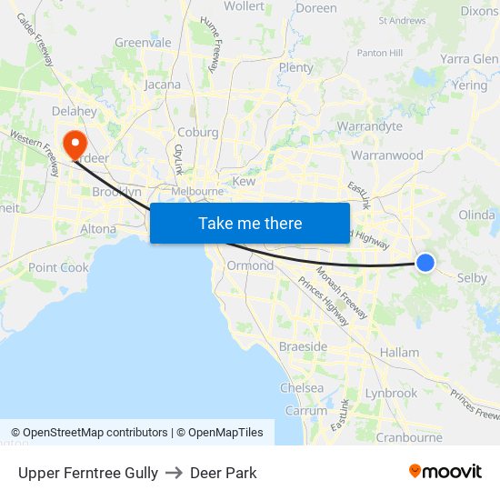 Upper Ferntree Gully to Deer Park map