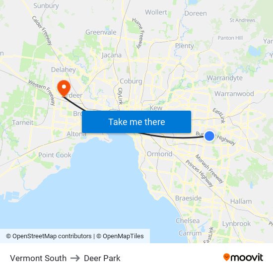 Vermont South to Deer Park map