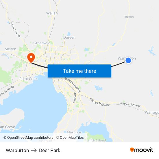 Warburton to Deer Park map