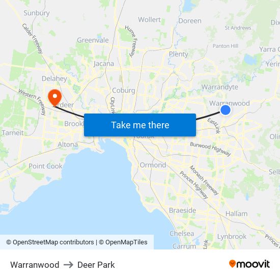 Warranwood to Deer Park map