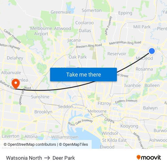 Watsonia North to Deer Park map