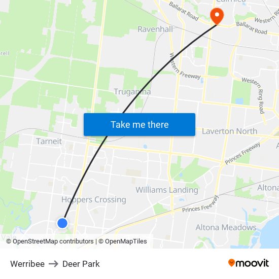 Werribee to Deer Park map