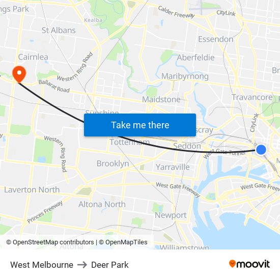 West Melbourne to Deer Park map