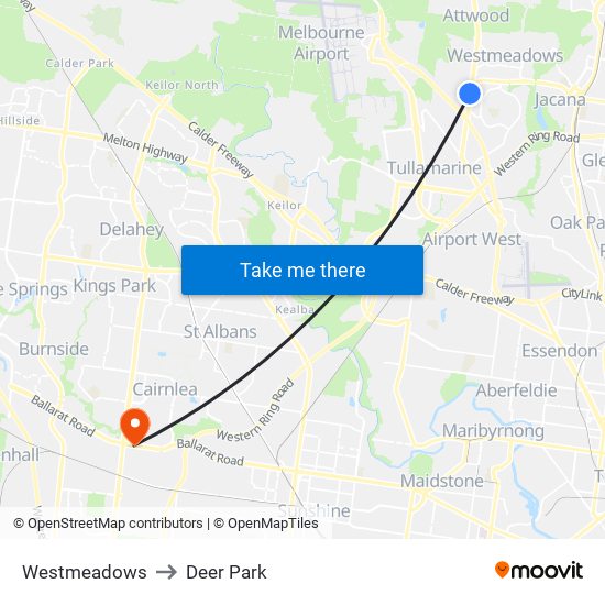 Westmeadows to Deer Park map
