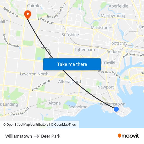 Williamstown to Deer Park map