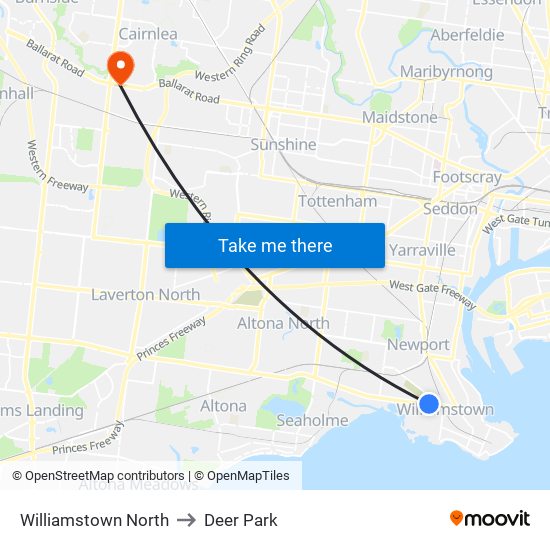 Williamstown North to Deer Park map