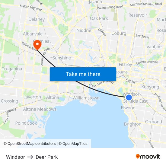 Windsor to Deer Park map