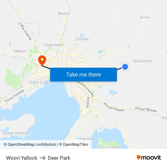 Woori Yallock to Deer Park map