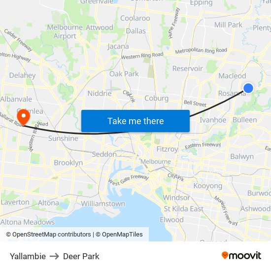 Yallambie to Deer Park map