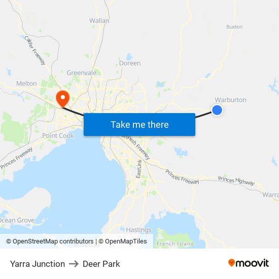 Yarra Junction to Deer Park map