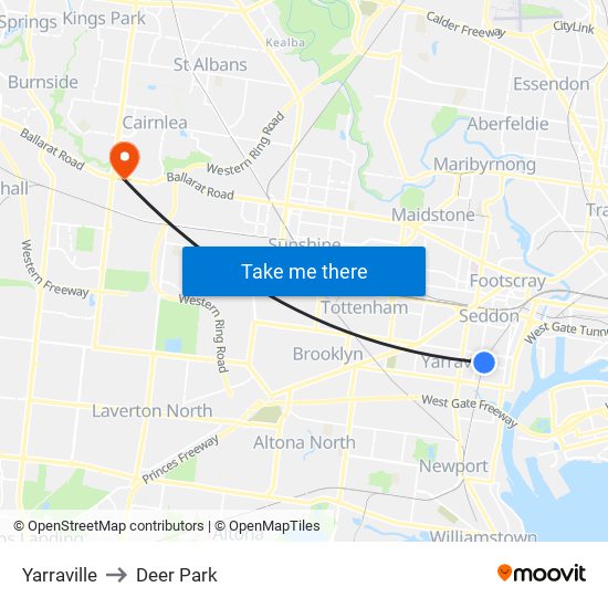 Yarraville to Deer Park map