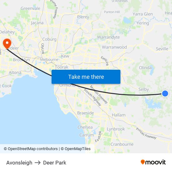 Avonsleigh to Deer Park map