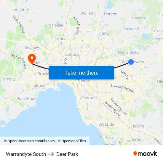 Warrandyte South to Deer Park map