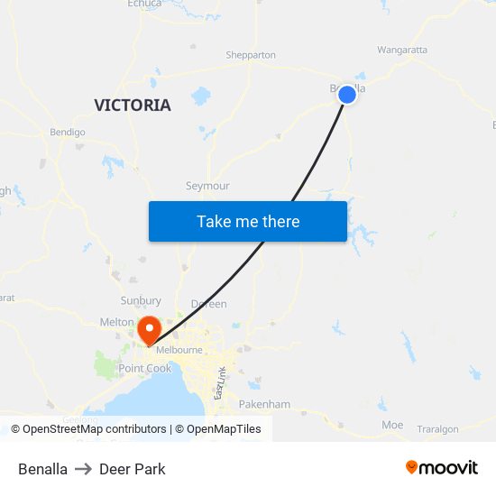 Benalla to Deer Park map