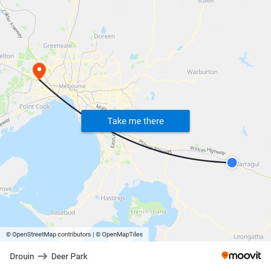 Drouin to Deer Park map