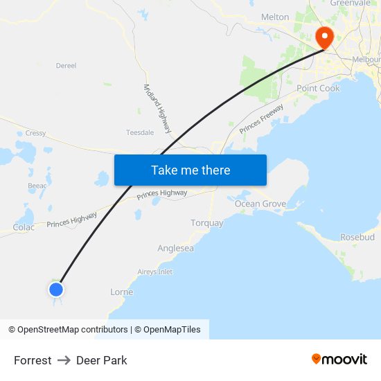 Forrest to Deer Park map