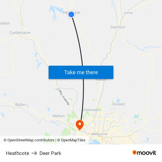 Heathcote to Deer Park map