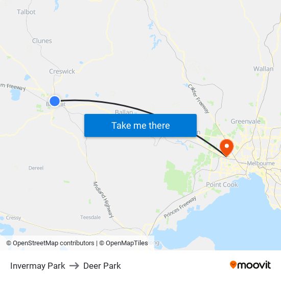 Invermay Park to Deer Park map