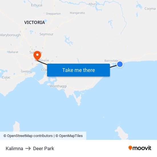 Kalimna to Deer Park map