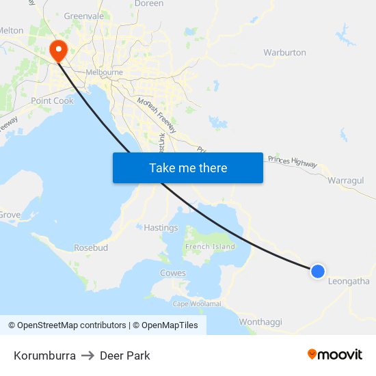 Korumburra to Deer Park map