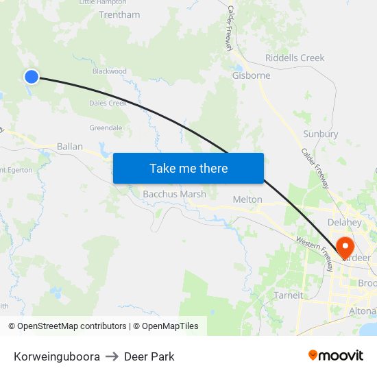 Korweinguboora to Deer Park map