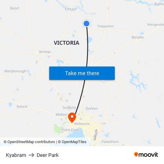 Kyabram to Deer Park map