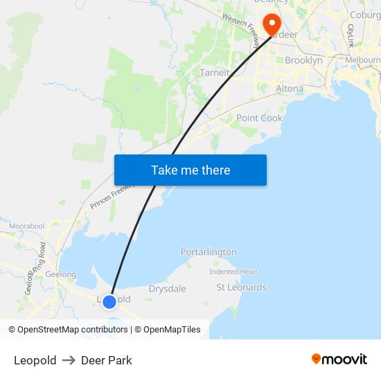 Leopold to Deer Park map