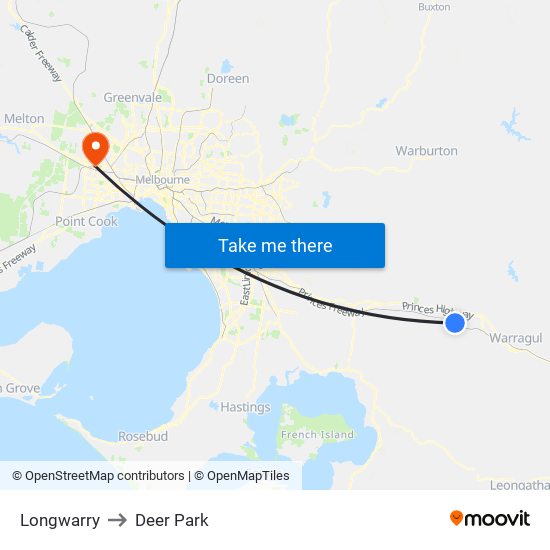 Longwarry to Deer Park map