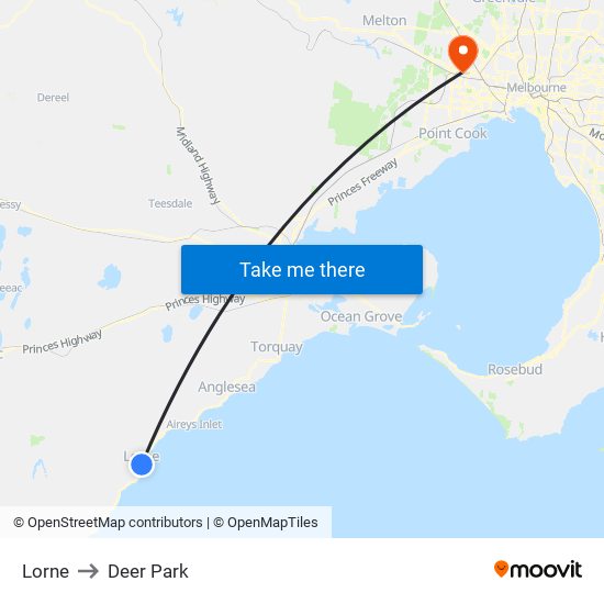 Lorne to Deer Park map