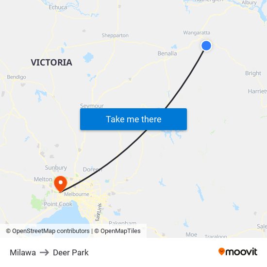 Milawa to Deer Park map