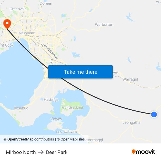 Mirboo North to Deer Park map