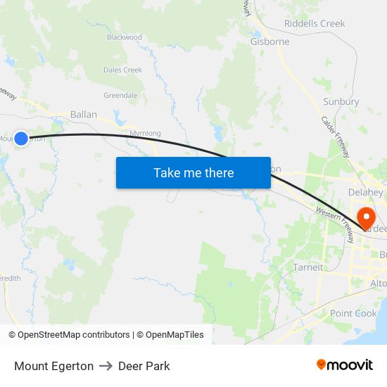 Mount Egerton to Deer Park map