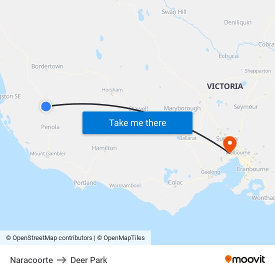 Naracoorte to Deer Park map