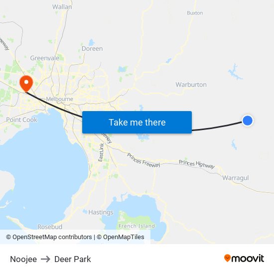 Noojee to Deer Park map