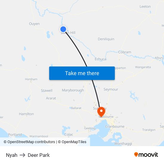 Nyah to Deer Park map