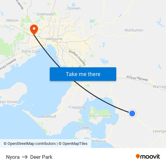 Nyora to Deer Park map